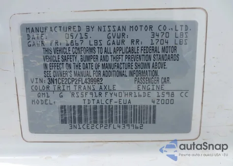 2015 Nissan Versa Note S (Sr) from USA, damaged, VIN 3N1CE2CP2FL439962